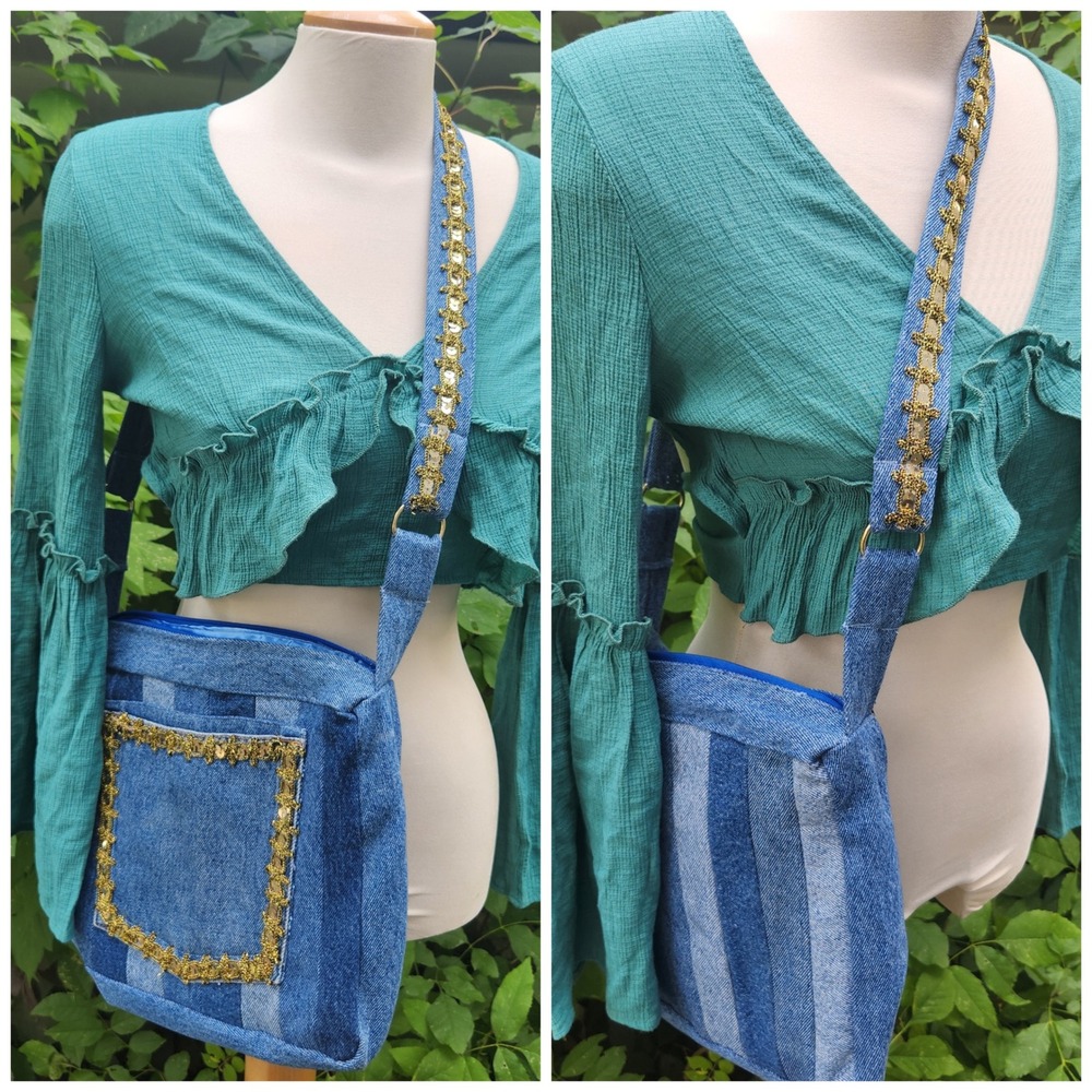 Denim y2k‎ inspired ShoulderBag Upcycled Jeans Crossbody Purse BohoChic handmade